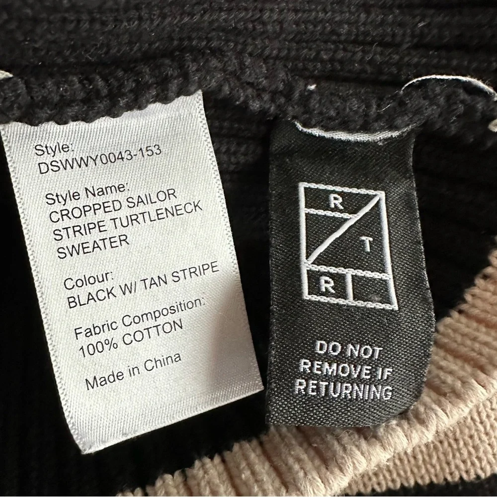 Denimist Cropped Sailor Stripe Turtleneck Sweater in Black/Tan - Picture 6 of 11